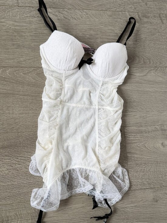 Victoria's Secret Other - Victoria’s Secret Sexy Little Things White Lace Bustier Babydoll Garter Lingerie